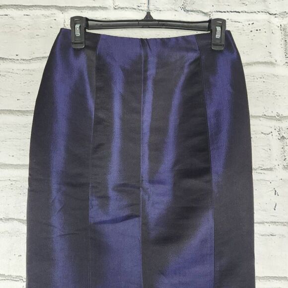 Nina Ricci Women's Black Purple Silk Wool Blend Back Zipper Pencil Skirt 38 XS 2 - Picture 2 of 12